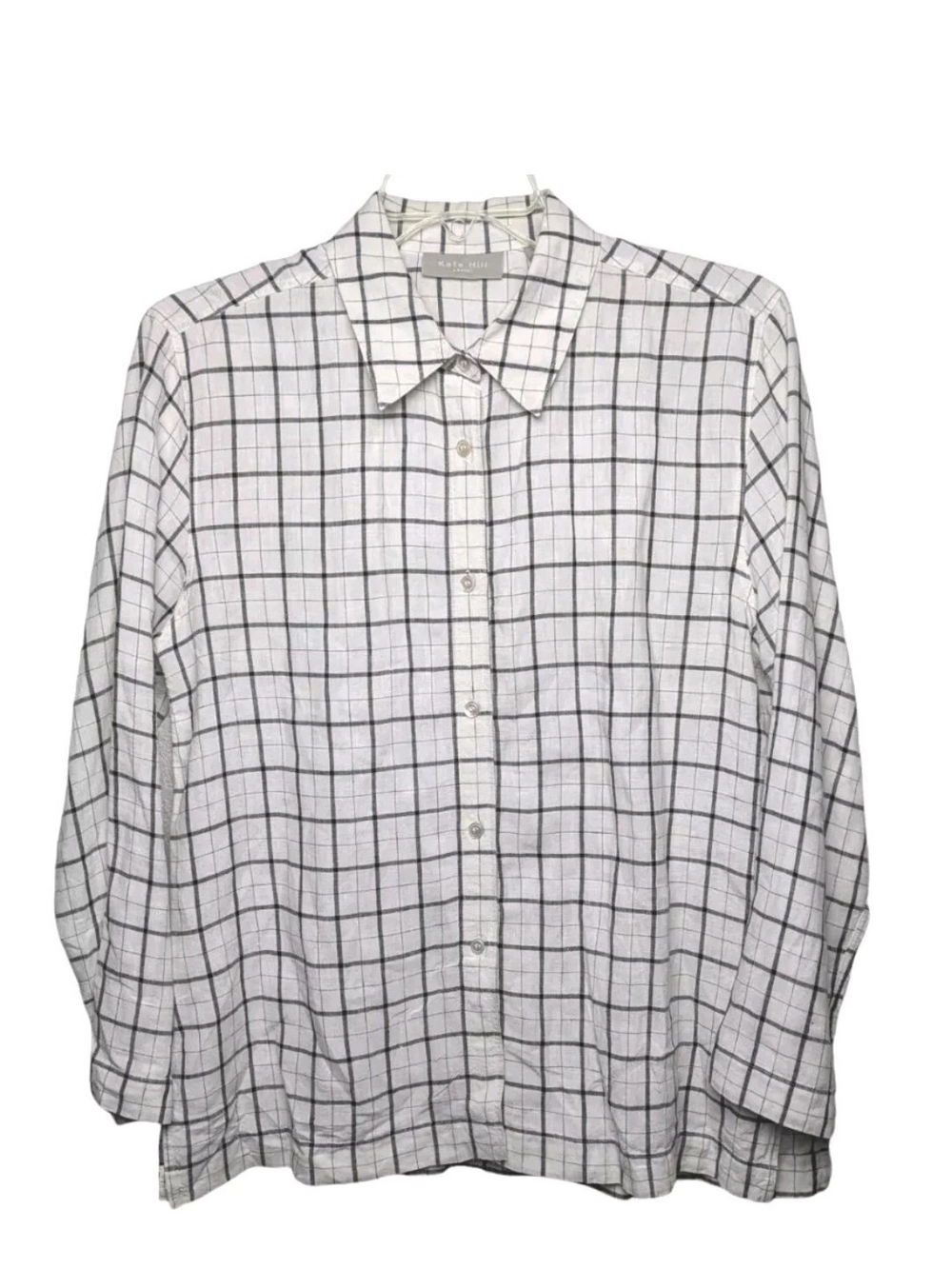 Kate Hill White Windowpane Button-Down Shirt